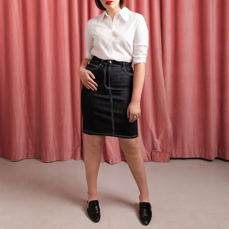 Blue Short Denim Skirt White Stitch satin skirt smooth