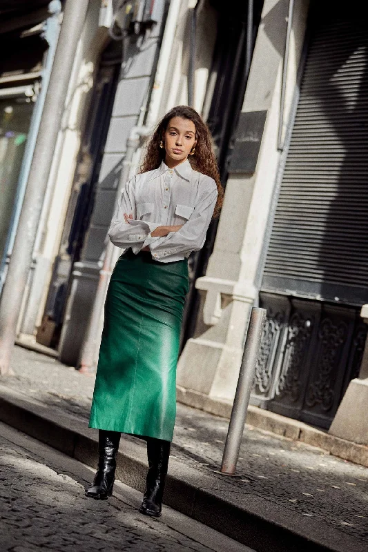 Regina Midi Faux-Leather Skirt Green casual skirt length