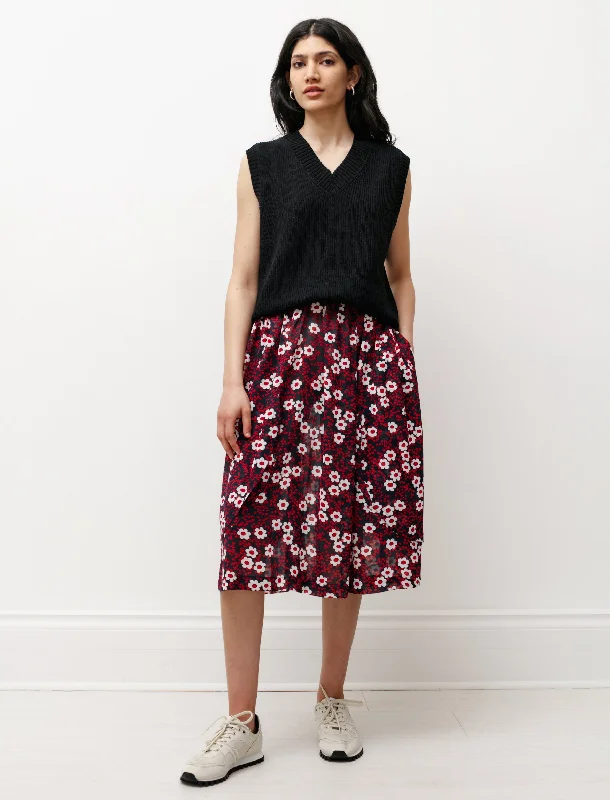 Floral Layered Skirt Navy/Red cotton skirt soft
