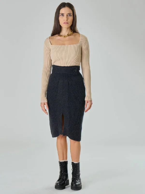 Chanel Merino Wool Skirt Grey a-line skirt cut