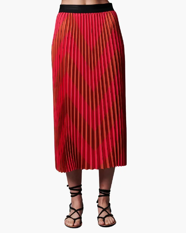 CHEVRON PLEATED SKIRT IN PINK RED lace skirt elegant