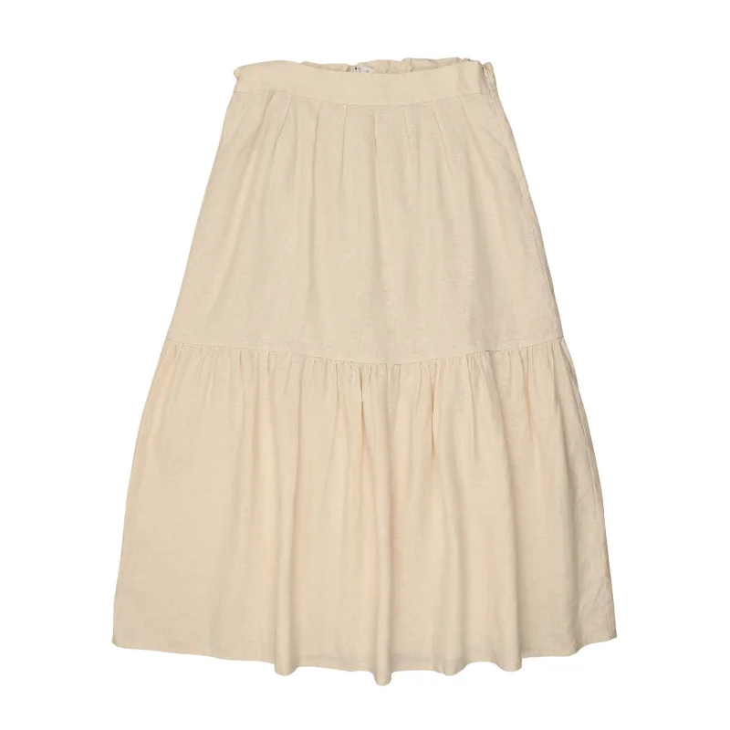 Coco Blanc Cream Linen Maxi Front Pleat Skirt pencil skirt chic
