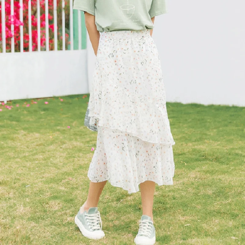 Floral Ruffle Chiffon Skirt spandex blend skirt
