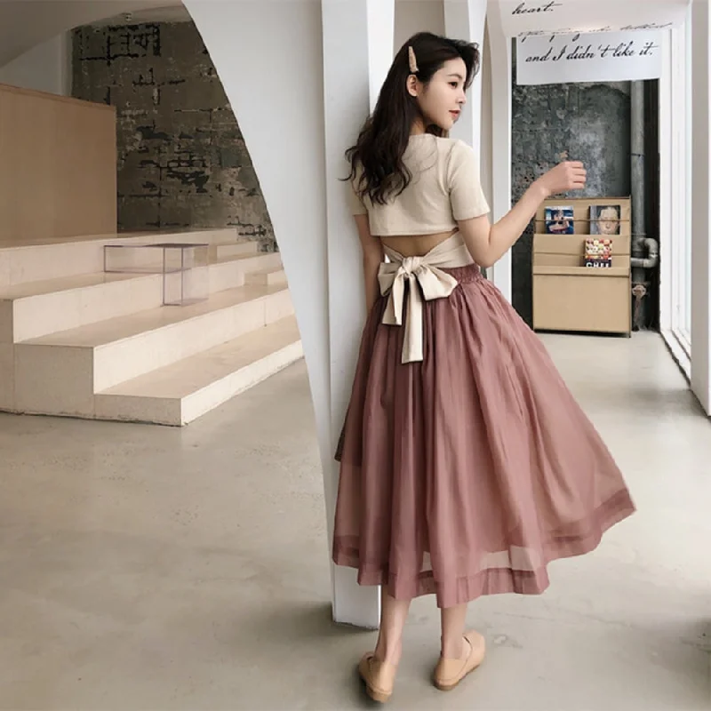 High Waist Elastic Skirt Pure Color Tulle Skirt J20067 cashmere skirt plush