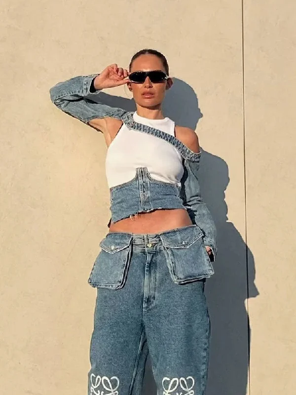 Denim Sleeves & Denim Micro Skirt tiered skirt playful