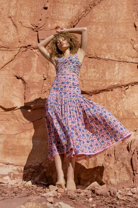 Diane Drop-Waist Skirt FINAL SALE - Pale Magenta & Indigo Floral corduroy skirt durable