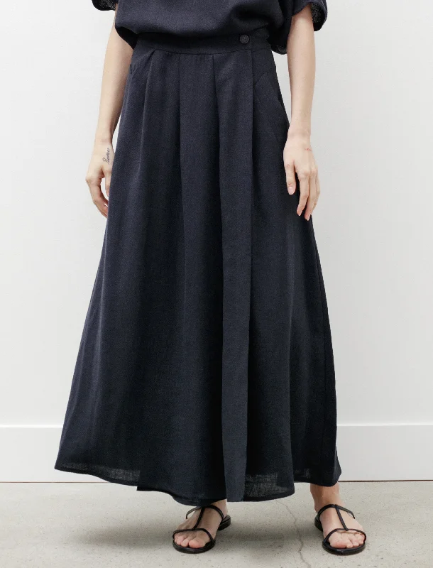Long Skirt Linen Navy chiffon skirt lightweight