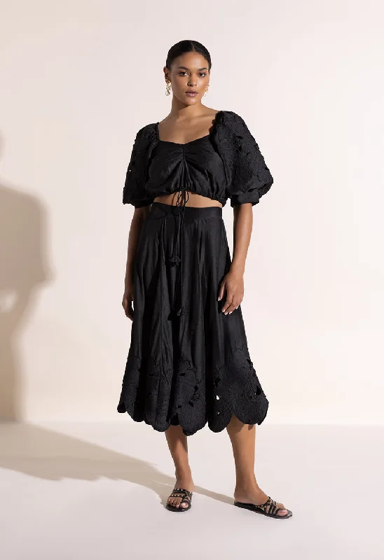 Emannus Skirt Onyx Black cashmere skirt fine