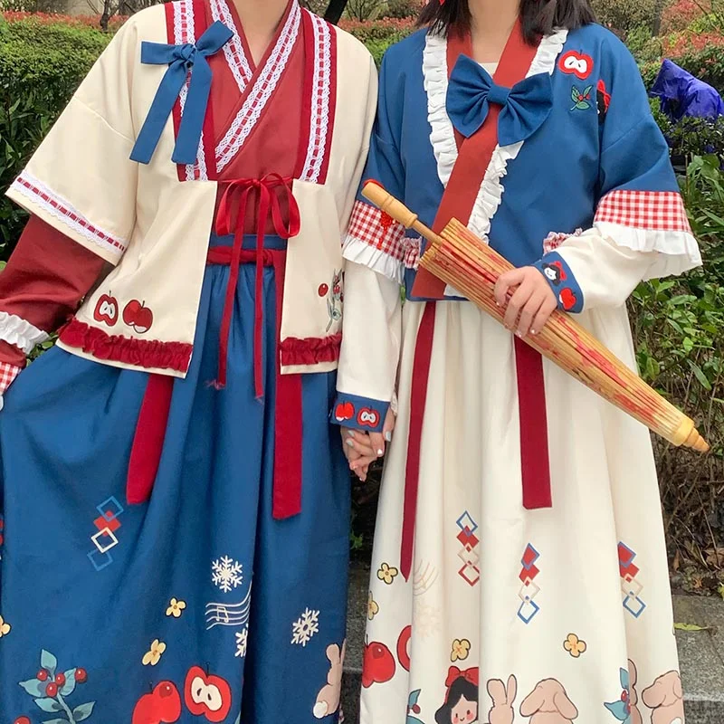 Fairy Tale Snow Print Skirt Cute Han Chinese Clothing Han Element Coat Half Skirt corduroy skirt cozy