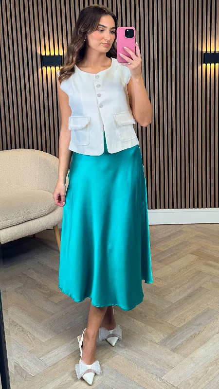 Fiadh Green Satin Finish Midi Skirt a-line skirt cut
