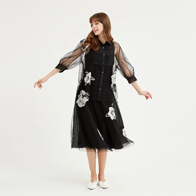 Flocked Polka Dot Half Skirt velvet skirt luxurious