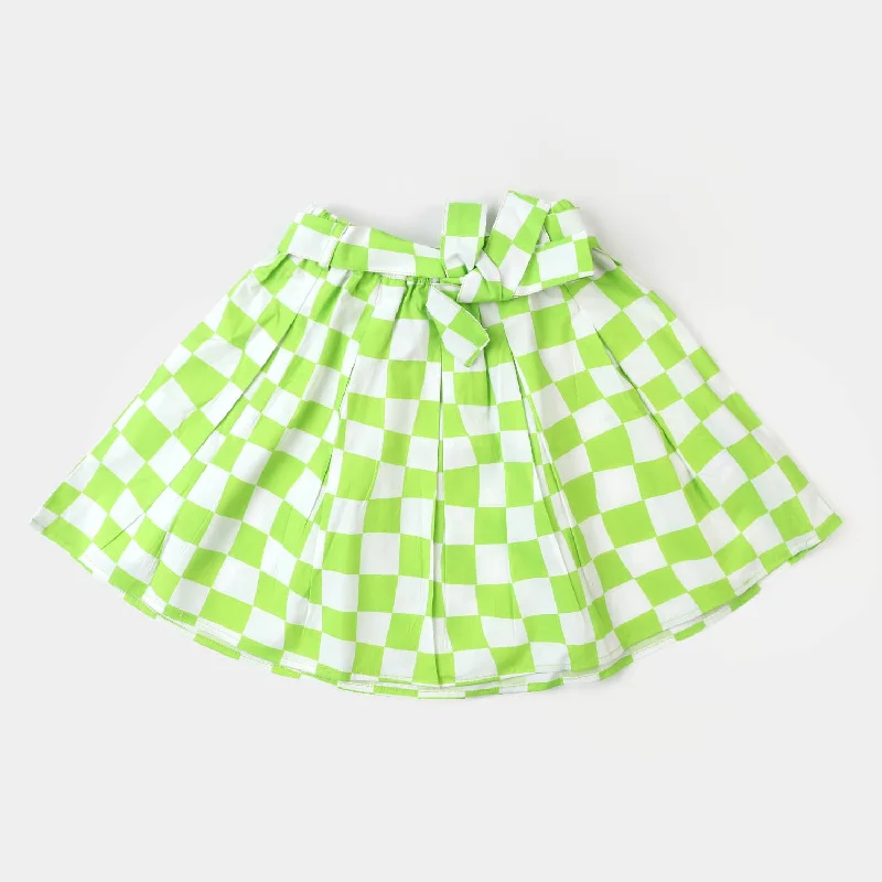 Girls Cotton Casual Skirt Check | Green lace skirt feminine