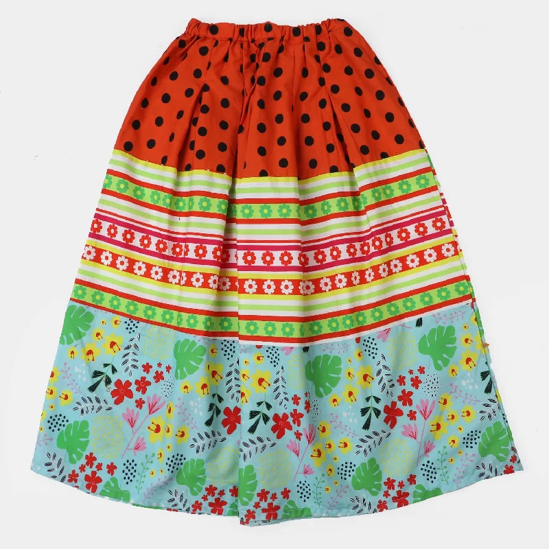 Girls Cotton Digital Print Long Skirt - Multi cashmere skirt soft