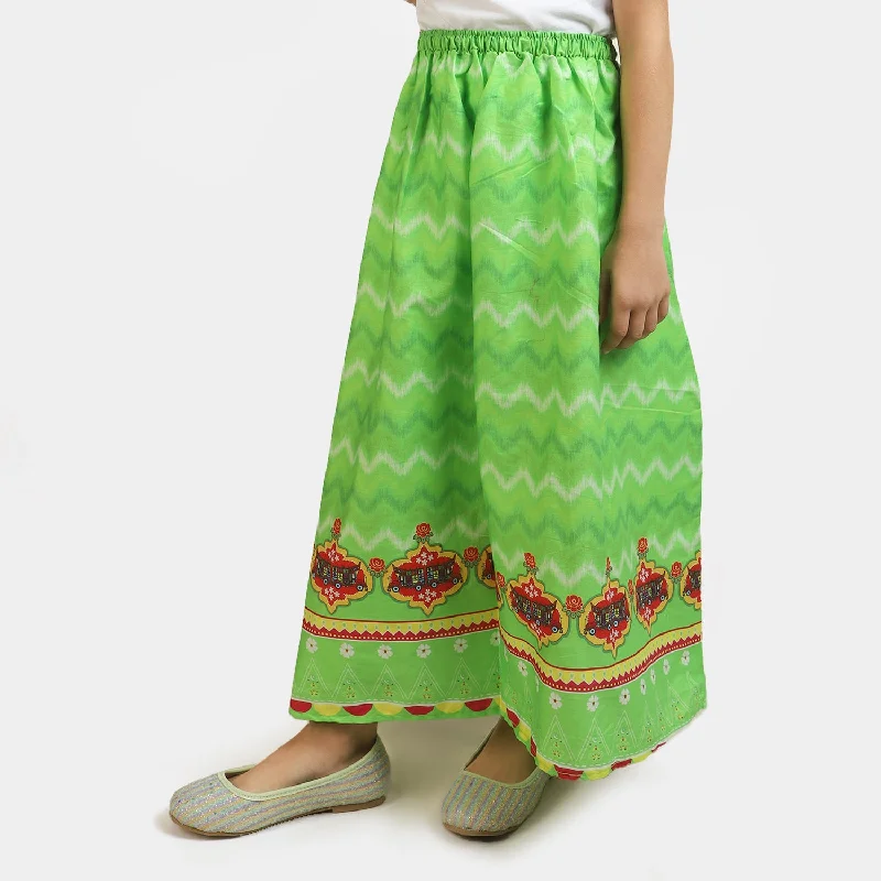 Girls Cotton independence day Long Skirt Ikat - Green a-line skirt cut