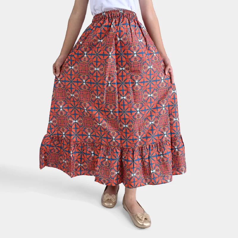 Girls Cotton Poplin long Skirt Promise-ORANGE cashmere skirt fine