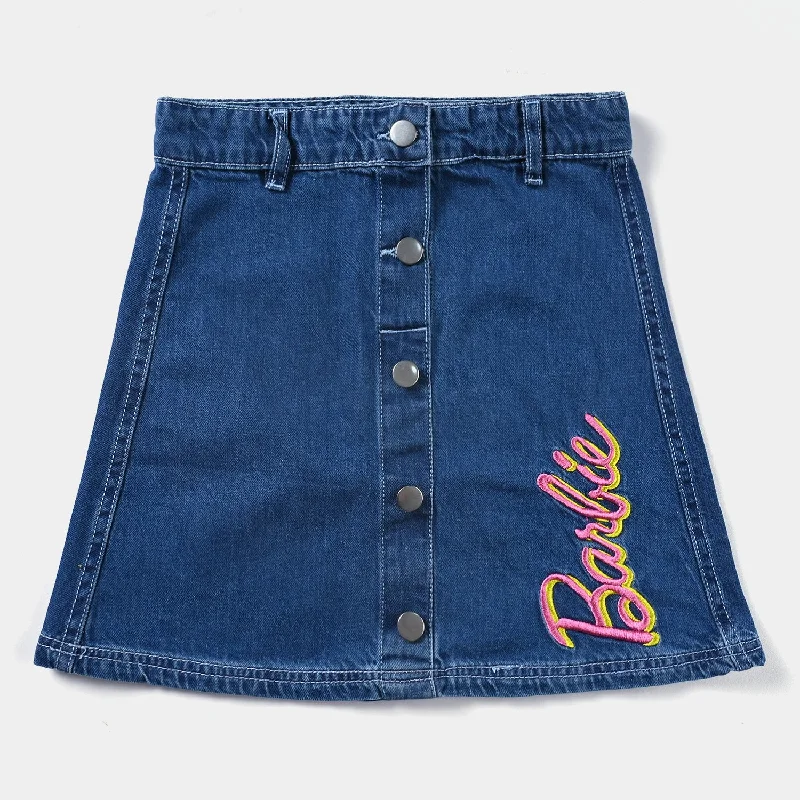 Girls Denim rigid Skirt-Blue leather skirt modern