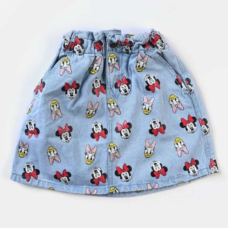 Girls Denim Skirt Printed Character-LIGHT BLUE flowy skirt hem
