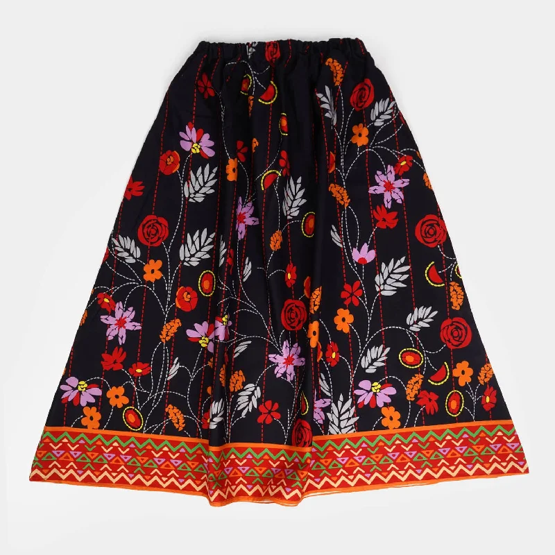 Girls Digital Print Cotton Long Skirt Leafy - Black leather skirt bold