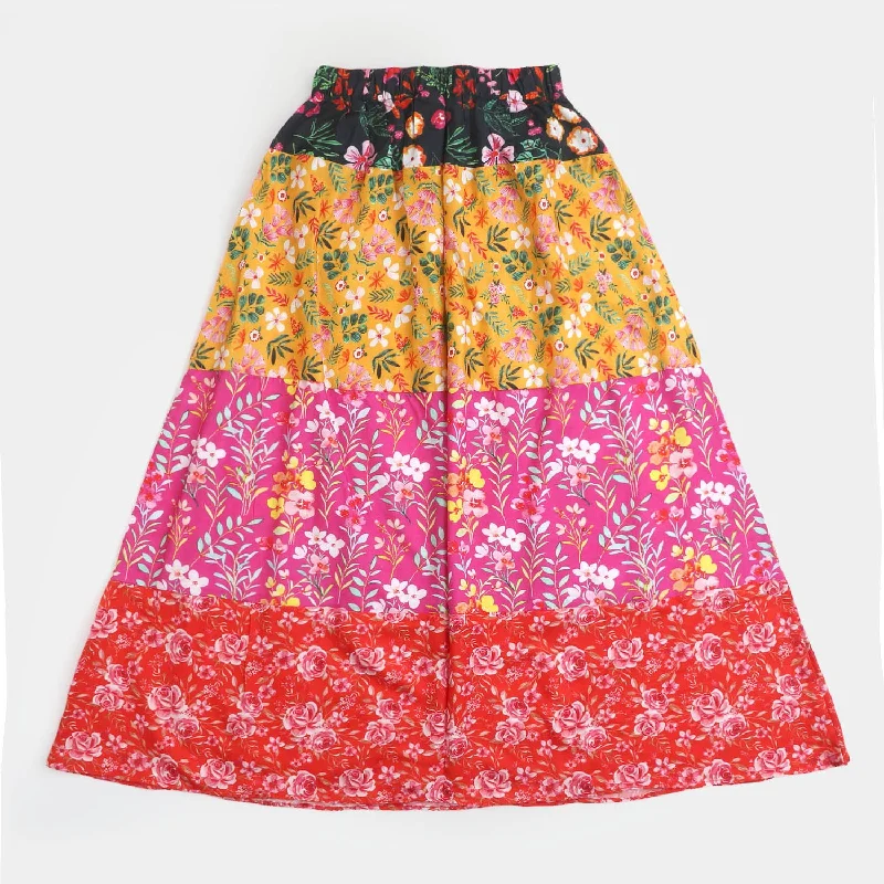 Girls Digital Print Long Skirt Maze - Multi asymmetrical skirt cut