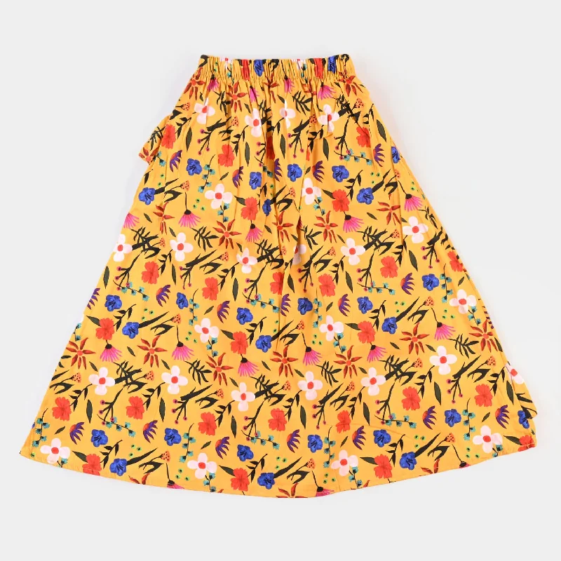 Girls Digital Print Long Skirt - Yellow lace skirt delicate