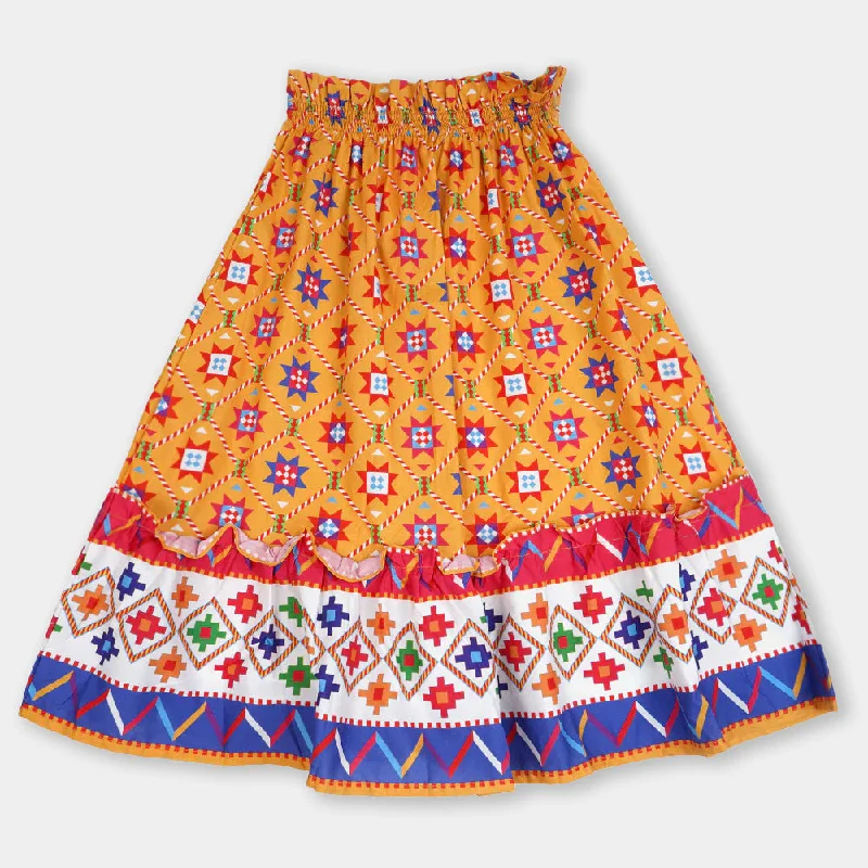 Girls long Skirt Printed- Multi corduroy skirt textured