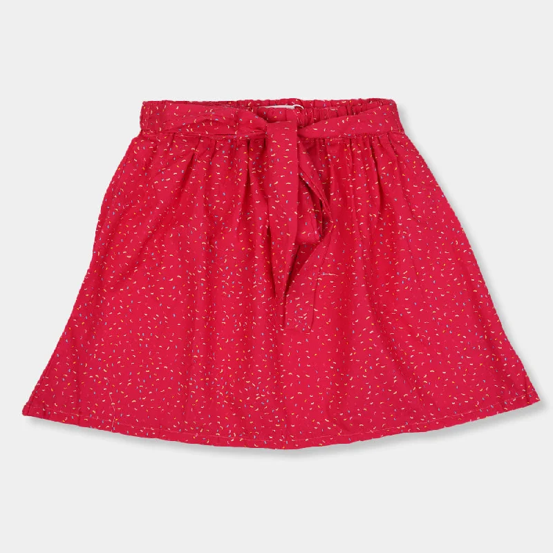 Girls Printed Short Skirt-Magenta ruffled skirt detail