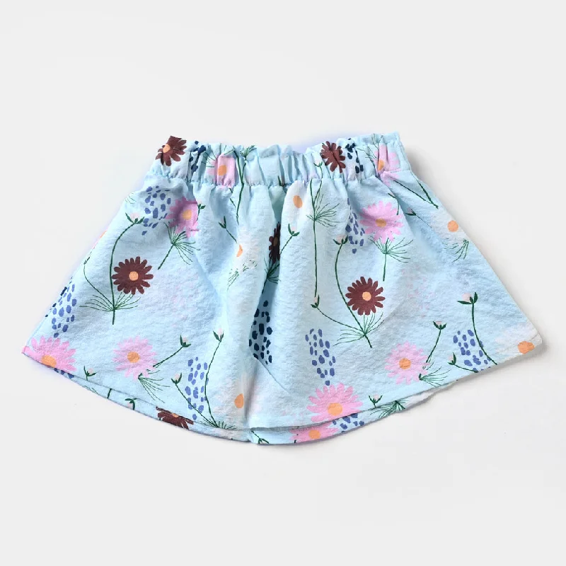 GIRLS SEERSUCKER SKIRT PRINTED-SKY BLUE linen skirt natural