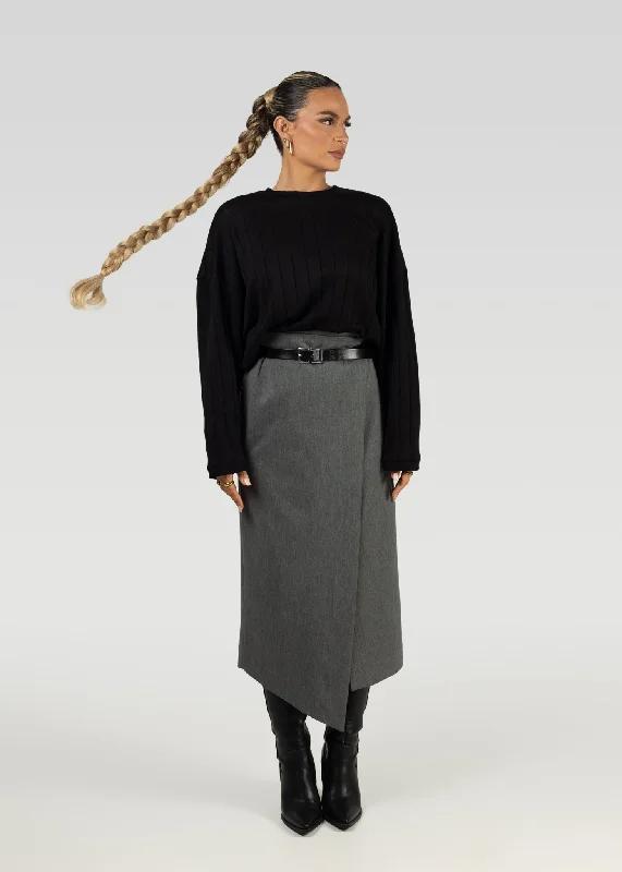 Jagger Asymmetric Maxi Skirt Grey silk skirt smooth