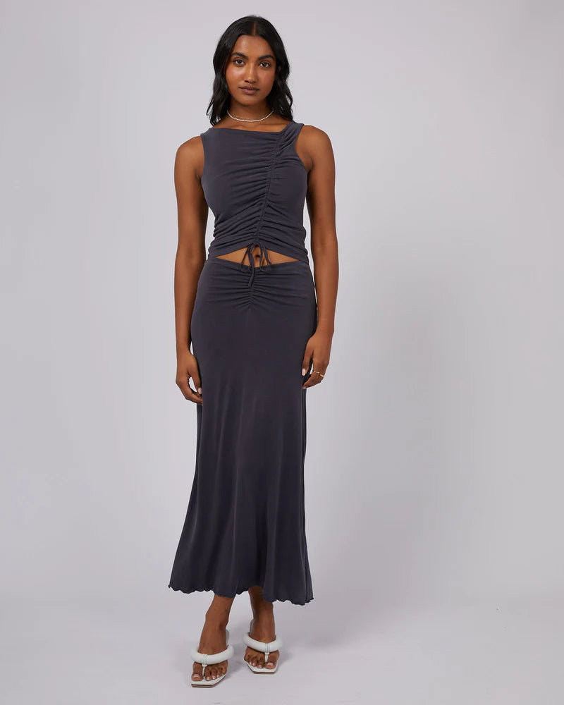 JORGE Luxe Womens Maxi Skirt - Steel velvet skirt sumptuous