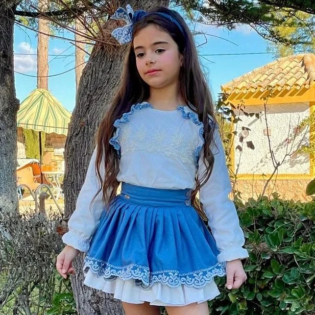 LA AMAPOLA - Matilda Skirt Set - Blue lace skirt intricate
