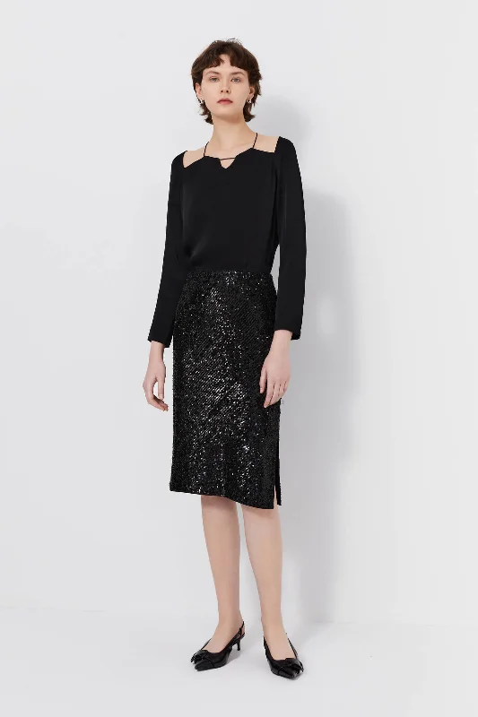 LILY Lustrous Black Sequin Skirt linen skirt natural