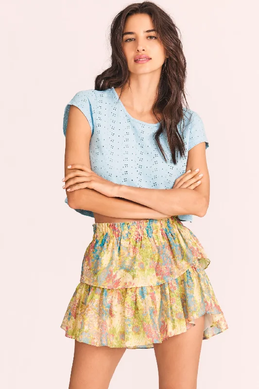 Love Shack Fancy - Ruffle Mini Skirt in Pastel Fields leather skirt bold