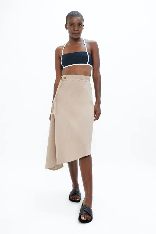 Mallorca Midi Skirt - Sand Beige linen skirt light