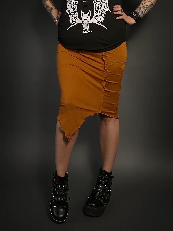 Merrow Hem Stretch Midi Skirt in "Every Day is Halloween" Orange cashmere skirt soft