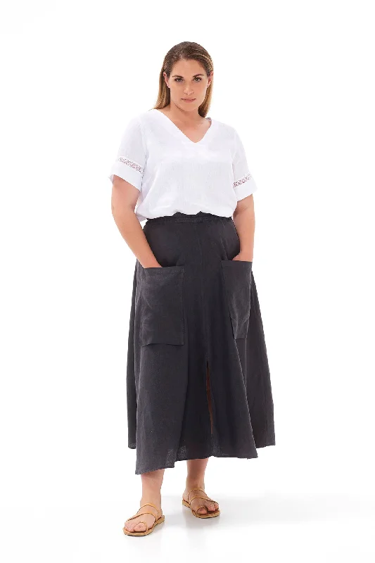 Midi Linen Skirt Dark Grey leather skirt durable