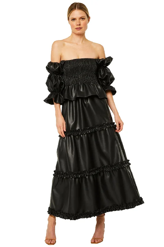 Misa - Kelis Skirt in Obsidian Vegan Leather wrap skirt elegant