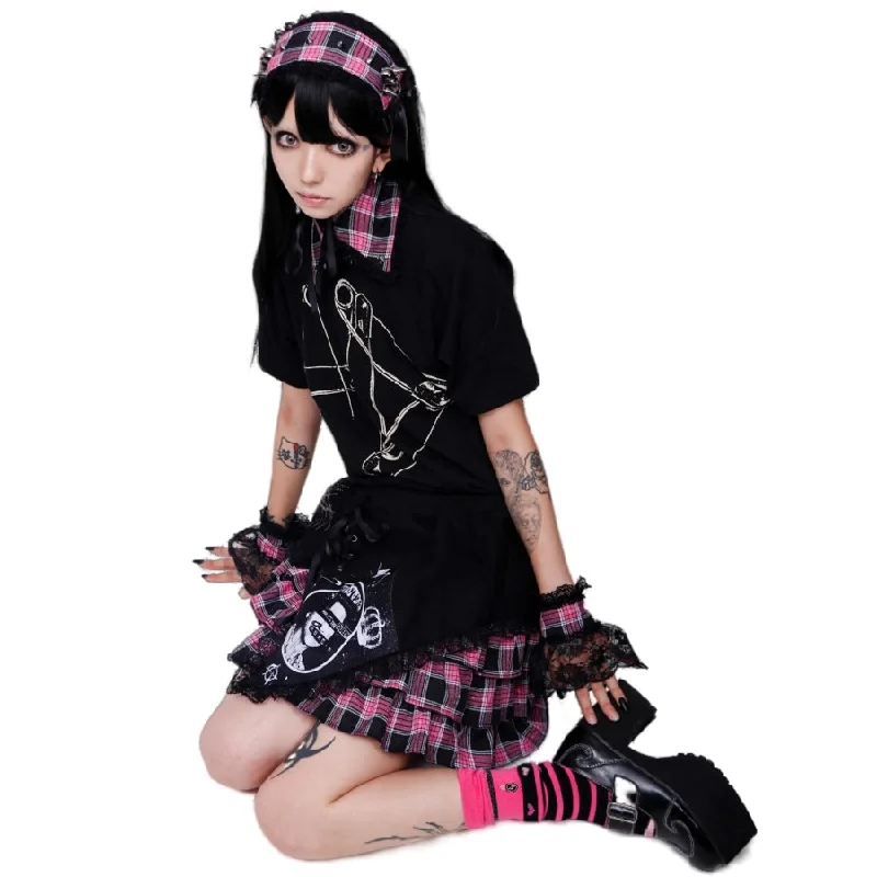 Punk Print Irregular Stitched Lace-up Mini Cake Lolita Skirt corduroy skirt comfortable