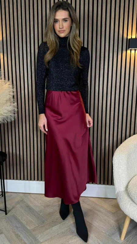 Raquel Burgundy Satin Slip Skirt cashmere skirt rich