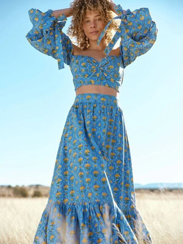 Sandy Flare Hem Skirt FINAL SALE - Lapis & Laguna Floral relaxed fit skirt