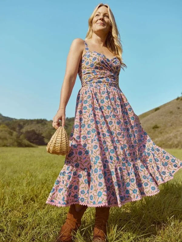 Sandy Flare Hem Skirt FINAL SALE - Pale Magenta & Indigo Floral denim skirt classic