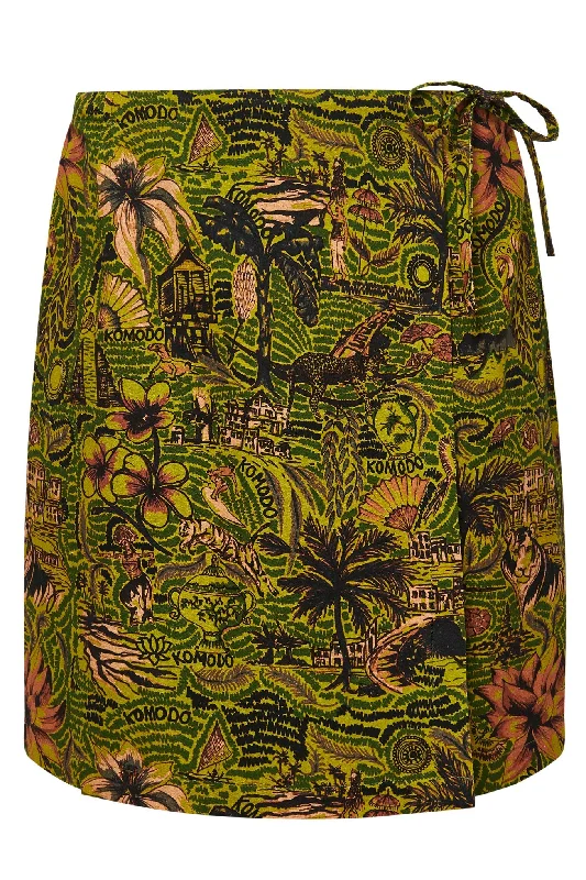 Solstice Cotton Skirt Tropical Print Green cashmere skirt soft