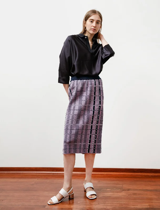 Skirt Cooling Check Lilac button skirt front