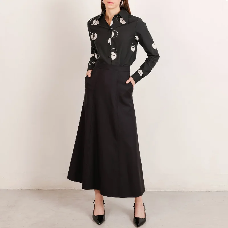 Flow Long A-Line Wool Skirt Black asymmetrical skirt cut