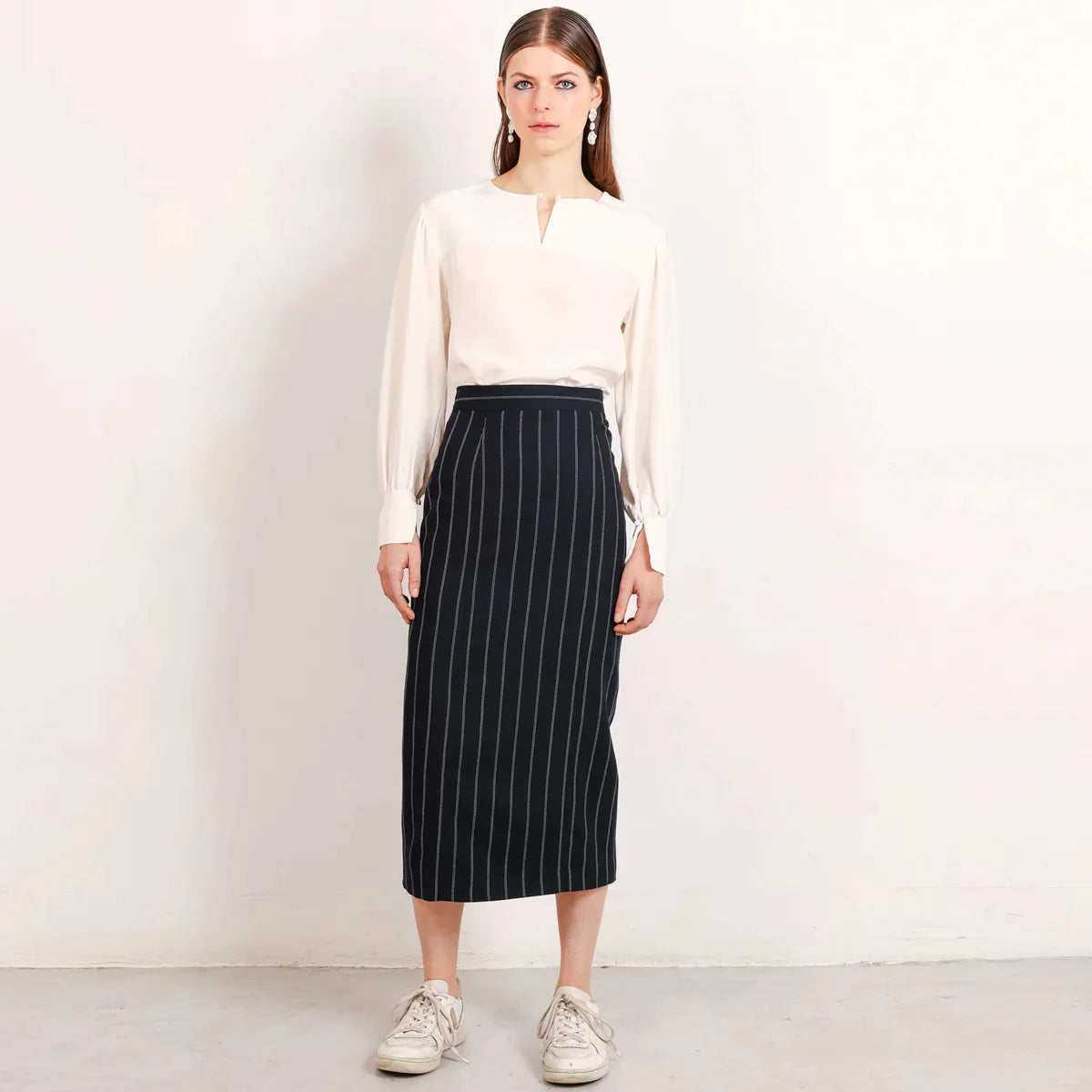 Prime Midi Length Pencil Skirt Pinstripe vintage skirt charm