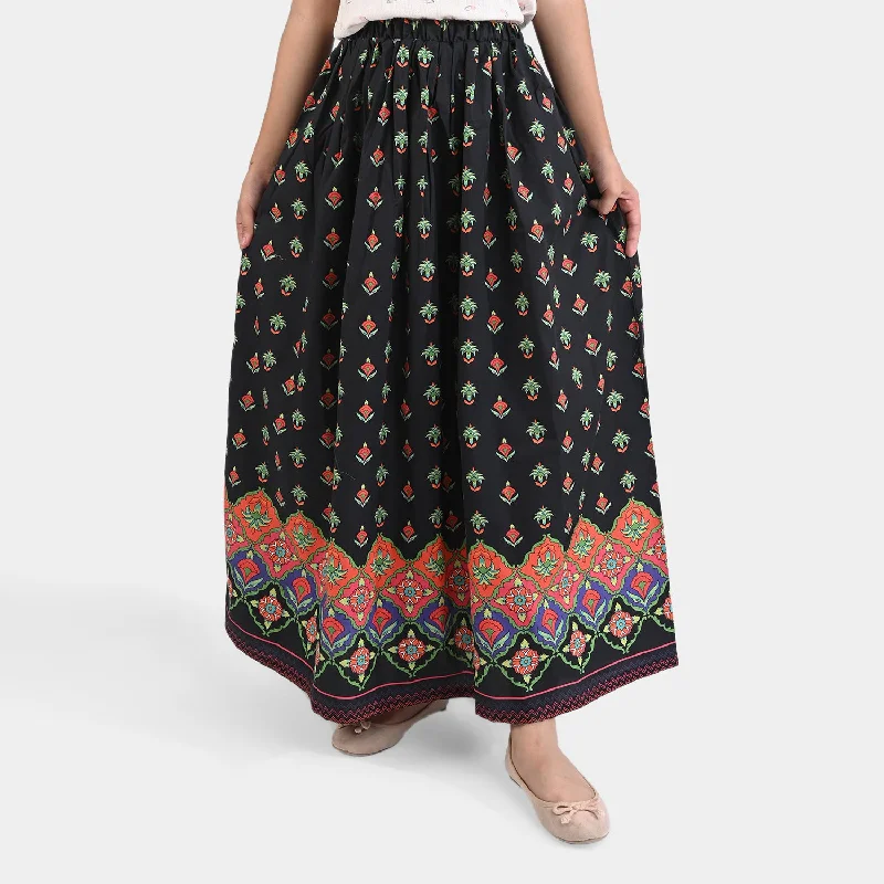Teens Girls Cotton Long Skirt Rung Ja - Black lace skirt elegant