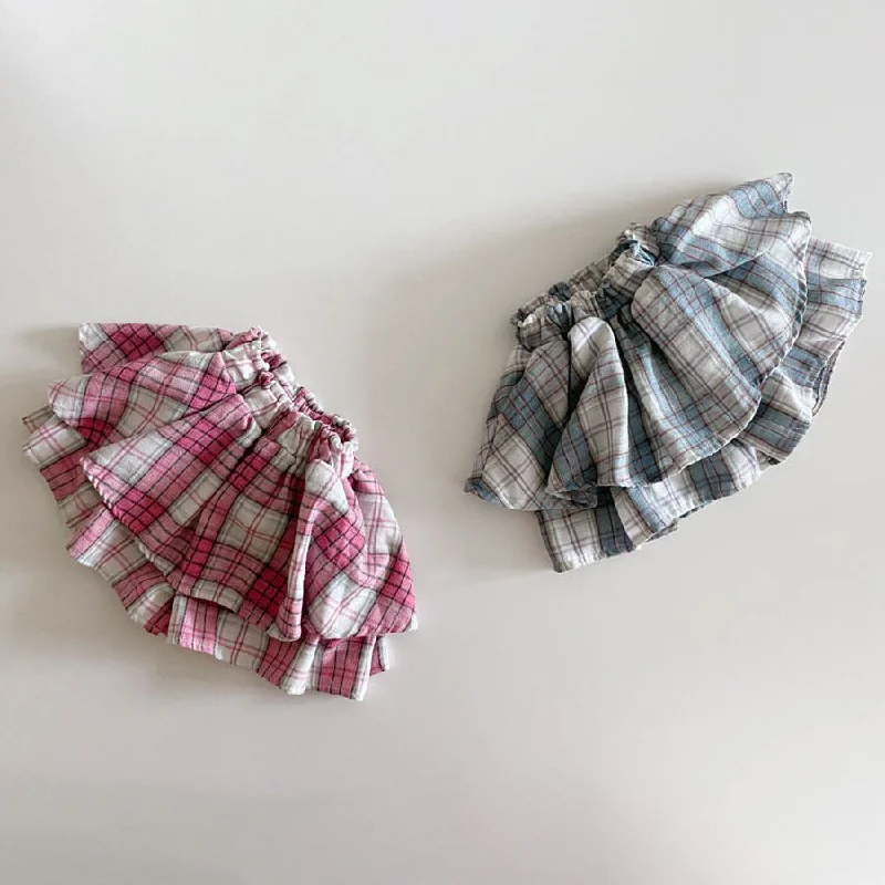 Toddler Plaid Skirt Shorts (1-7y) - Blue wrap skirt elegant