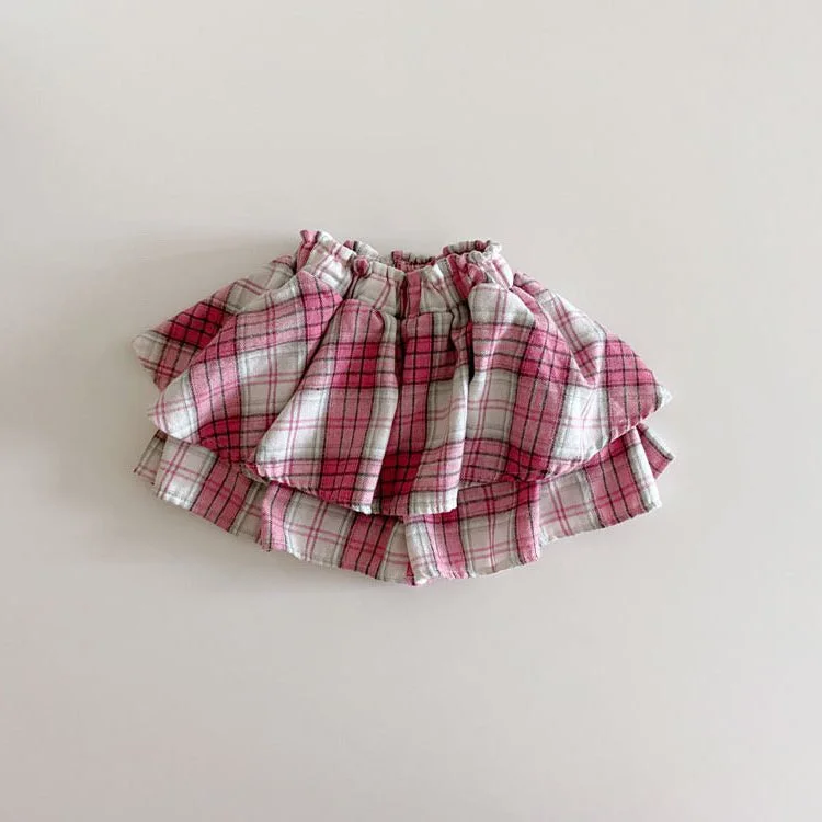 Toddler Plaid Skirt Shorts (1-7y) - Pink elastic waist skirt