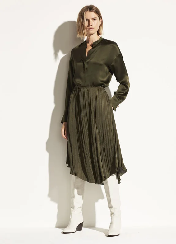 Vince - Crushed Drape Skirt in Mineral Pine velvet skirt sumptuous