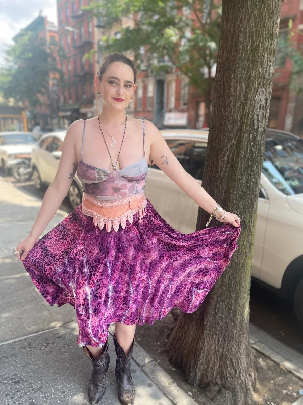 Vintage 90s Lavender Leopard Burnout Plus Size Skirt denim skirt classic