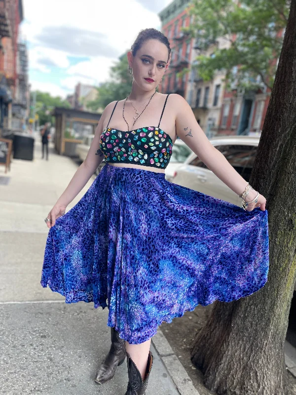 Vintage 90s Icy Blue Leopard Burnout Plus Size Skirt chiffon skirt delicate